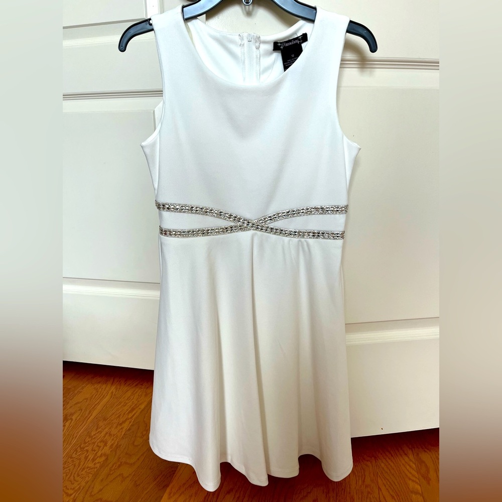 Elegant White Dress with Silver Accents, Girls size 12